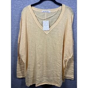 NEW Free People Women's On My Mind V-Neck Long Sleeve Shirt Camel/Yellow Size XS